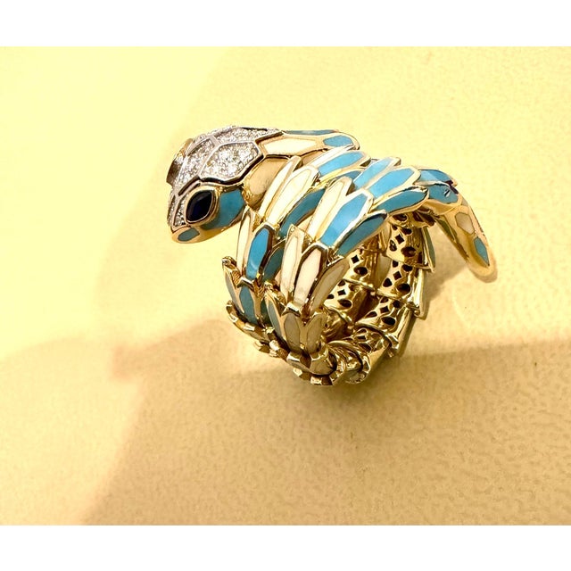 Contemporary SNAKE COLLECTION , Turquoise & White SNAKE Ring , Diamonds, 18K & Sterling For Sale - Image 3 of 18