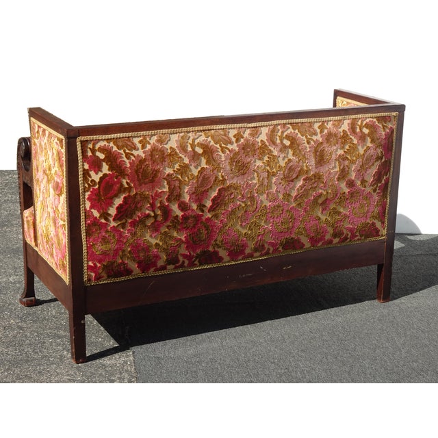 Antique French Country Biedemeier Settee Sofa W Burgunday Floral Velvet For Sale - Image 9 of 14