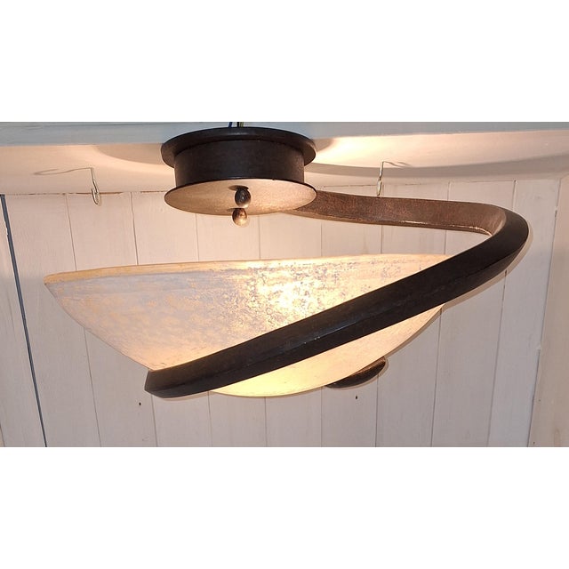 Vintage Italian Ceiling Lamp with Curved Metal Frame and Frosted Glass Shade from Lamp International, 1980s For Sale - Image 15 of 15