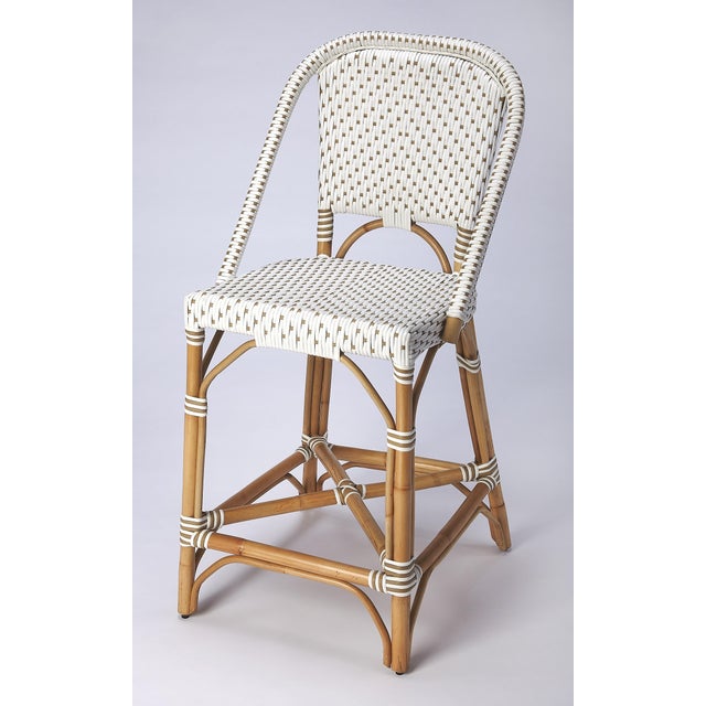 Solstice 25 in. Seat Height Rattan Counter Stool with Back and Footrest, Tan Beige For Sale - Image 10 of 10