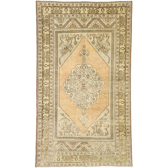 Tan Mid 20th Century Vintage Turkish Oushak Rug 06'01 X 10'07 For Sale - Image 8 of 8