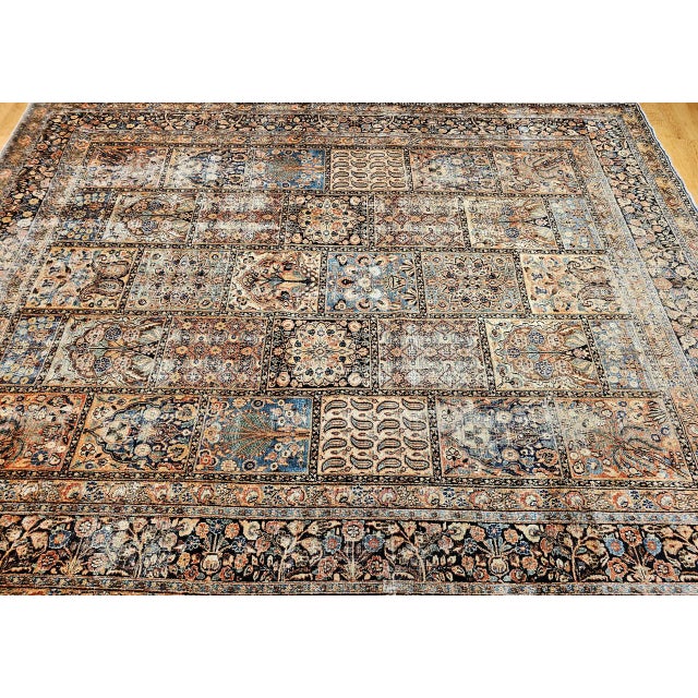 19th Century Persian Khorassan Rug, Hand-Knotted Wool, Allover Floral Panel Design, Green & Blue, 10x13 For Sale - Image 11 of 18