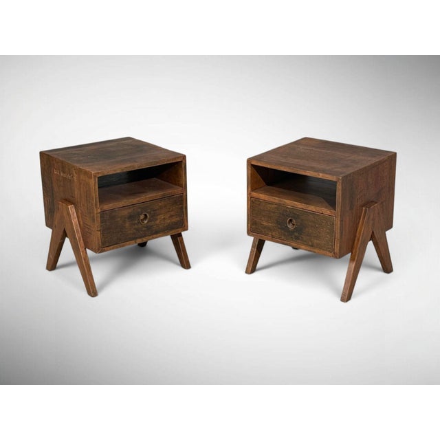 Mid-Century Modern Pierre Jeanneret, Nightstands, Teak, Chandigarh, India, 1960s For Sale - Image 3 of 18