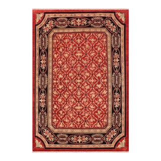 Shabby Chic Ziegler Red Black Hand-Knotted Wool Rug - 8'10'' X 11'9'' For Sale