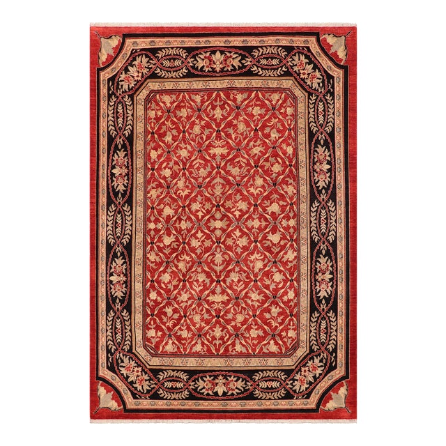 Shabby Chic Ziegler Red Black Hand-Knotted Wool Rug - 8'10'' X 11'9'' For Sale