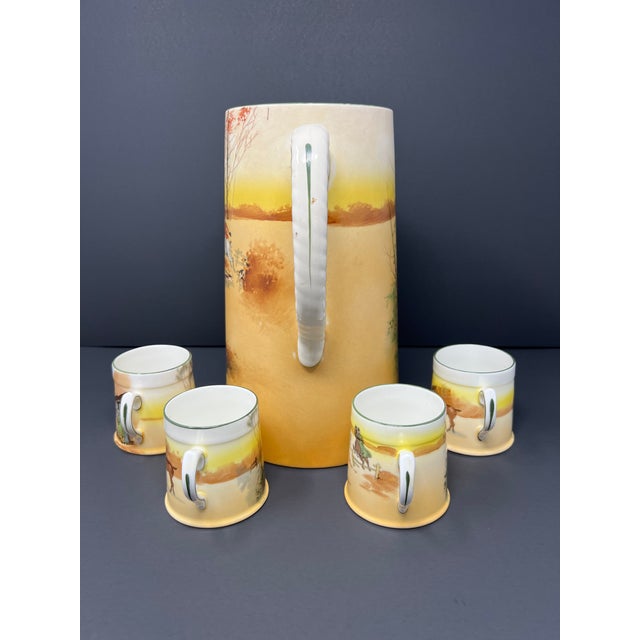 Royal Doulton Antique Royal Dalton Hand Painted Hunting Scene Chocolate Set 14-PCS Circa 1905 Poet Core For Sale - Image 4 of 11