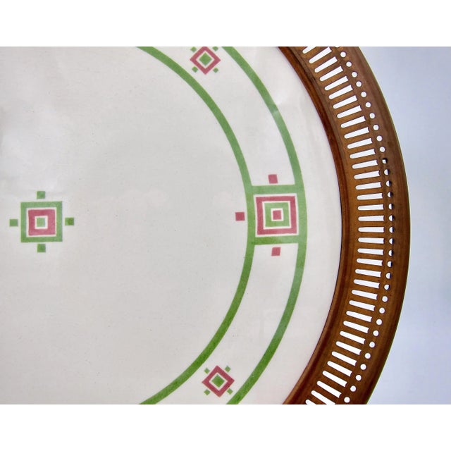 1900 - 1909 Secessionist Tray Platter With Detachable Handle and Copper Rim For Sale - Image 5 of 9