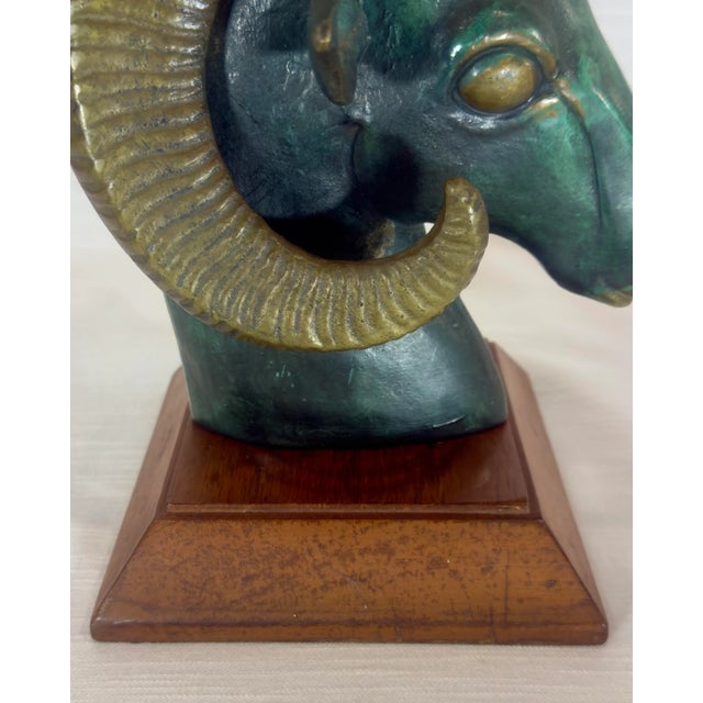 Mid Century Brass & Verdigris Patina Ram Bust - La Barge / Marbro Style For Sale In Mobile - Image 6 of 11