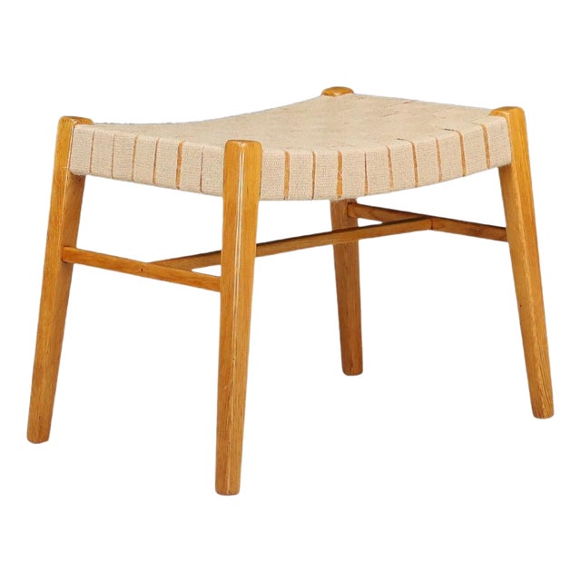 Mid-Century Modern Oak and Canvas Stool attributed to Jan Vaněk, Prague, 1940s For Sale