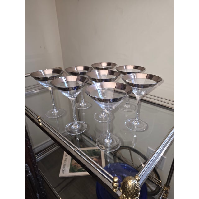 1950s Eight Silver Rimmed Martini Glasses For Sale In San Antonio - Image 6 of 8