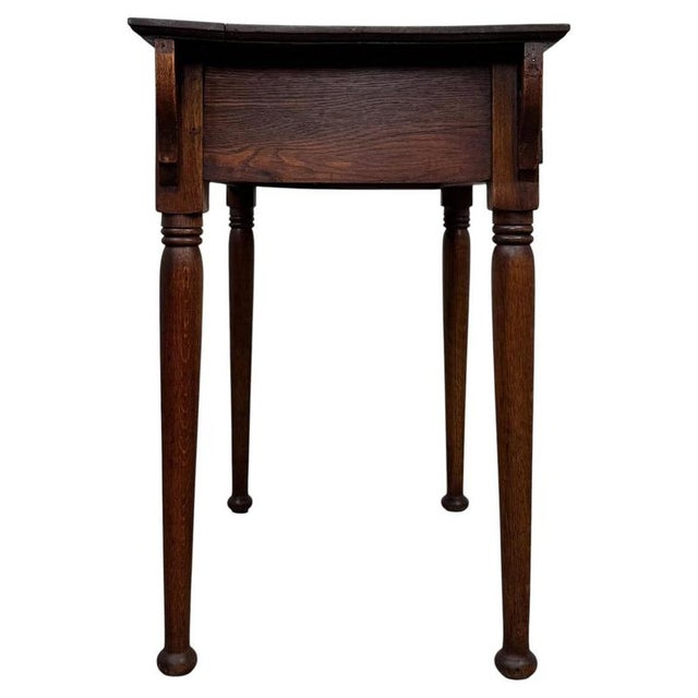 2000 - 2009 Antique English Art Nouveau Oak Side Table For Sale - Image 5 of 12