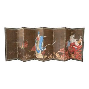 Large Meiji to Early Showa Japanese 8-Panel Painted Byobu Screen "Celestial Maiden"