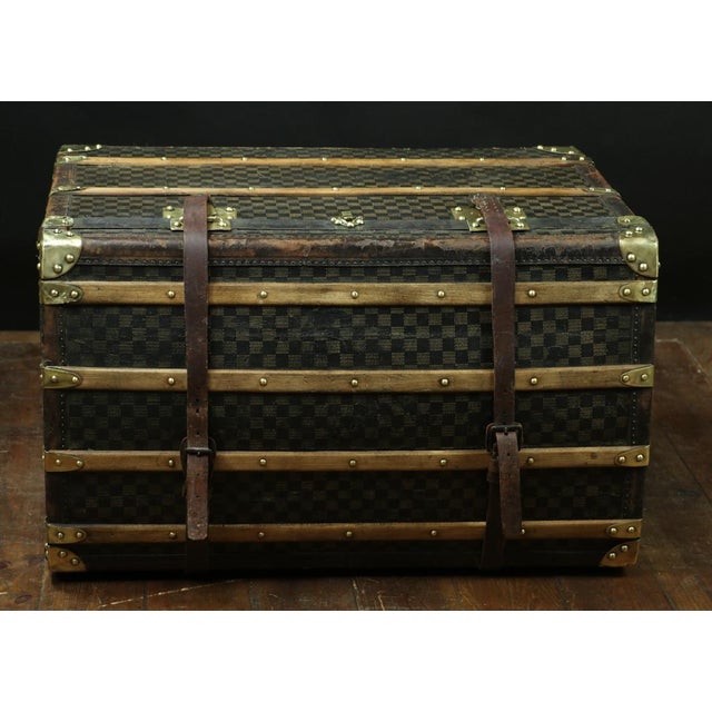 Damier Domed Trunk with Leather Straps, 1920s For Sale - Image 3 of 9