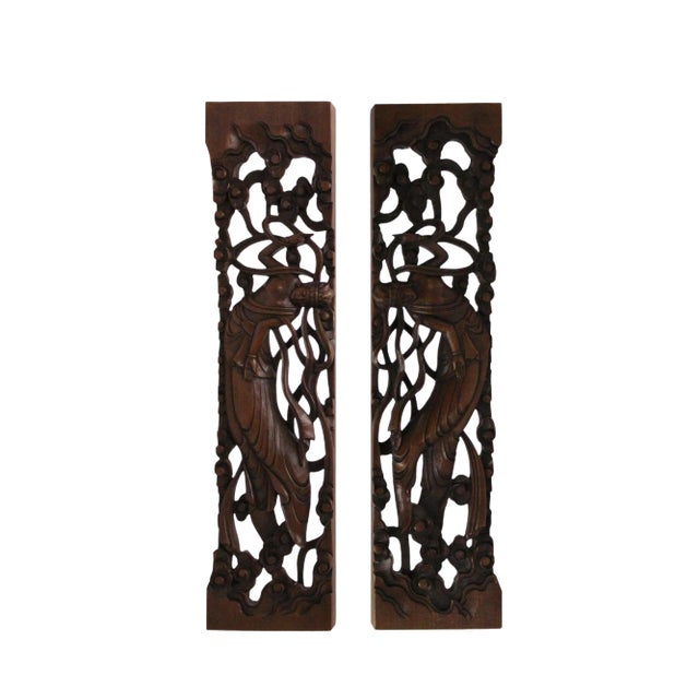 Chinese Natural Wood Relief Carving Rectangular Paperweights - a Pair For Sale