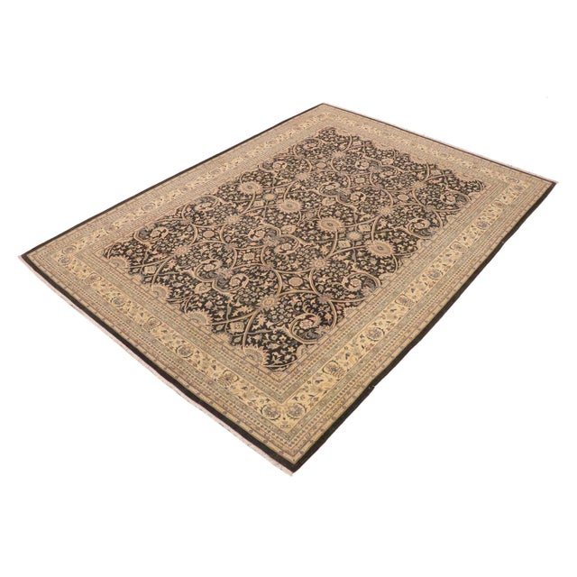Floral Charcoal/Beige Wool Rug - 9'0'' X 12'2'' For Sale - Image 9 of 10