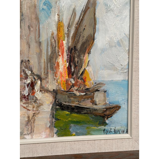 Knut Norman, Harbour Motif, 1950s, Oil on Panel, Framed For Sale - Image 8 of 15