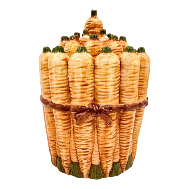 Vintage Italian Nove San Marco Carrot Jar – Ceramic Lidded Canister – Whimsical / Vegetableware For Sale