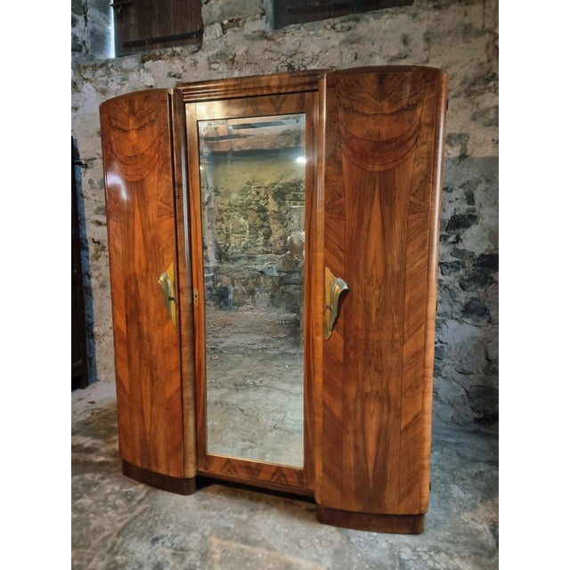 Art Deco French Walnut Wardrobe with Mirrored Door, 1930s For Sale - Image 11 of 18