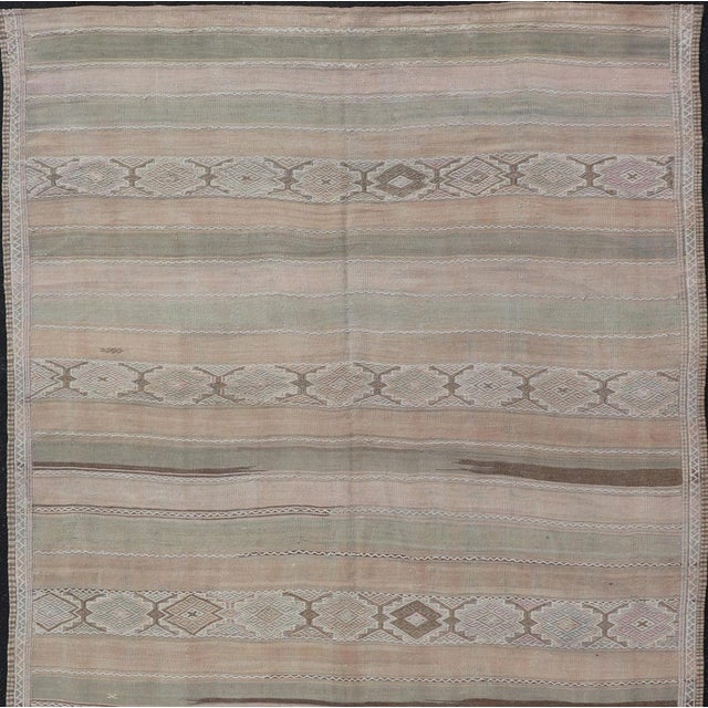 Textile Vintage Turkish Kilim With Soft Sage, Sand, Taupe, and Subtle Geometrics For Sale - Image 7 of 11