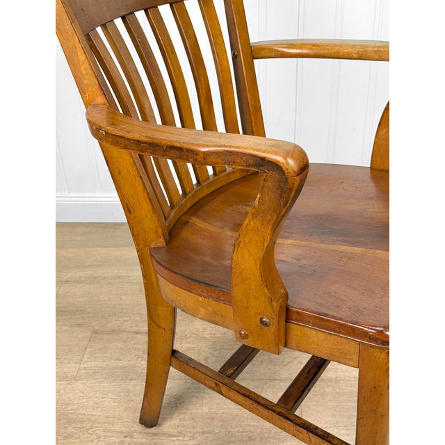 Antique Traditional Mahogany Wood Bankers Library Arm Chair For Sale - Image 10 of 16