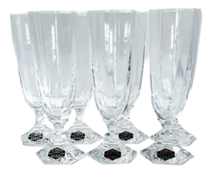 1980s St. Louis Crystal Champagne Flutes: French 'Saint Cloud' - Set of 7