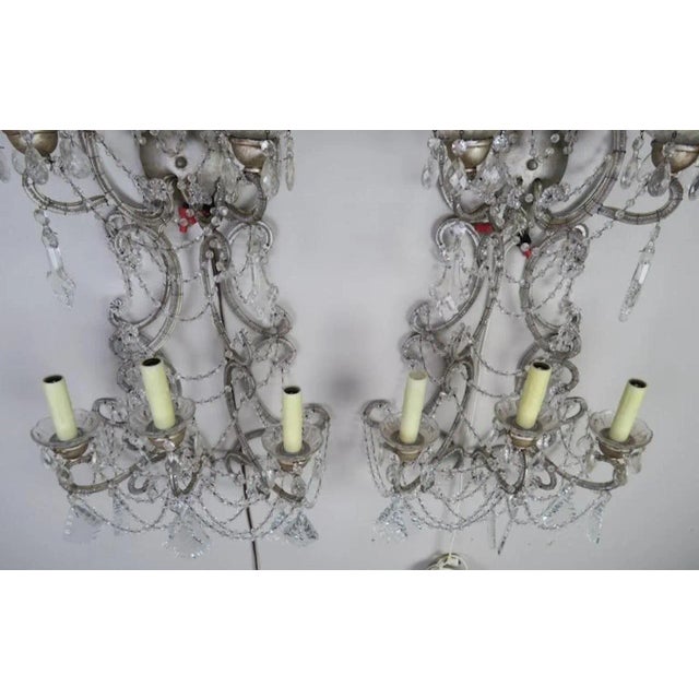 Mid 20th Century Pair of Six-Light Italian Crystal Beaded Sconces For Sale - Image 5 of 9
