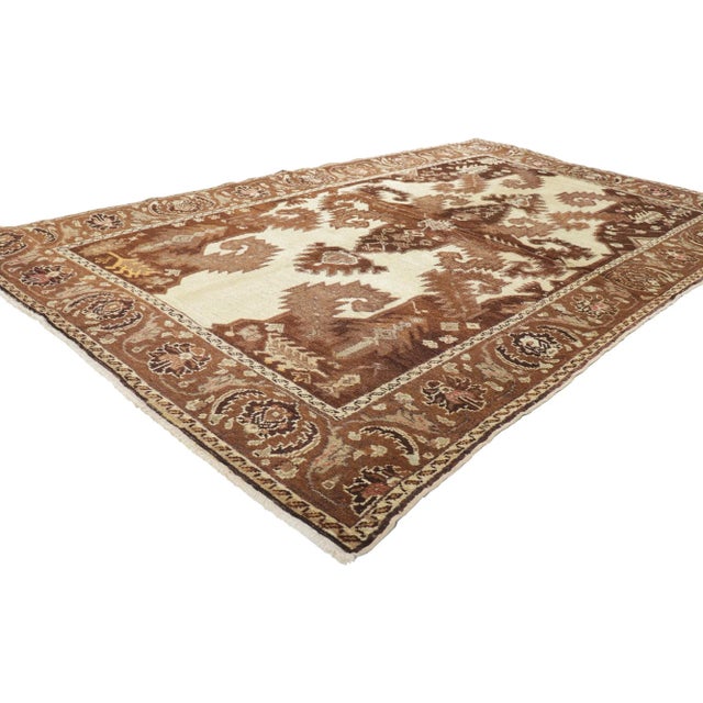 50335 Vintage Turkish Oushak Rug, 04'05 x 07'03. Immerse your space in the timeless allure of Mid-Century Modern...