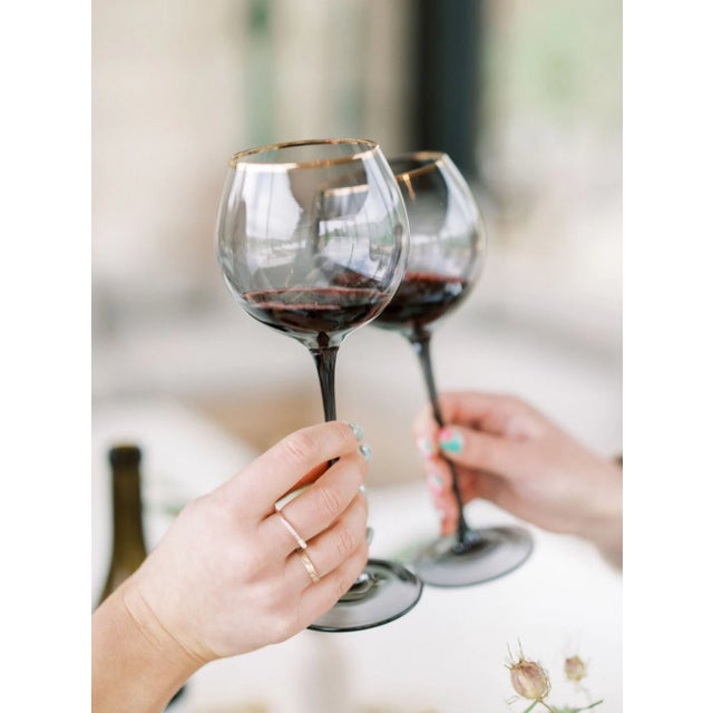 Contemporary Siren White Wine Goblets - Charcoal with Gold Rim, Set of 4 For Sale - Image 3 of 8