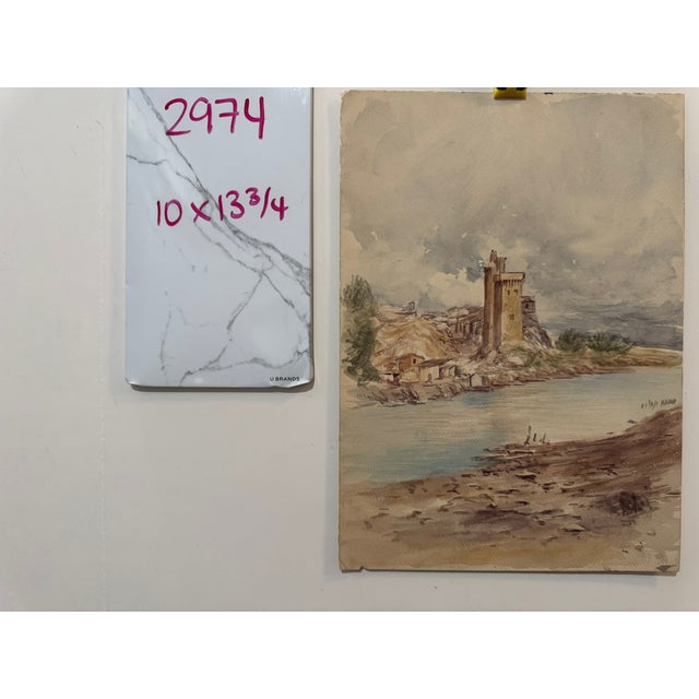 Late 19th Century Attributed to Frank Henry Mason Castle by Water Original Watercolor Landscape For Sale In Atlanta - Image 6 of 6