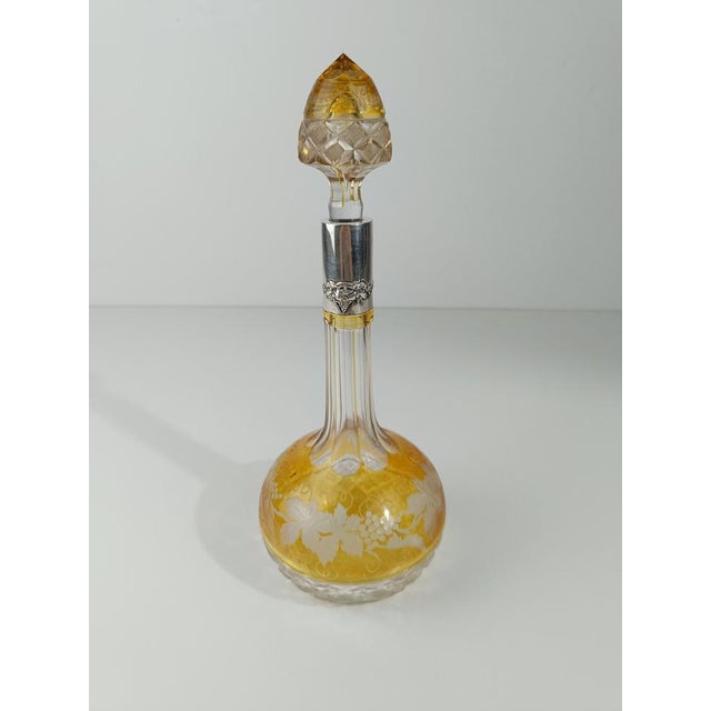 Vintage Spirit Decanter Bottle in Colored Cut Crystal and Embossed Silver, 1930s For Sale - Image 10 of 18
