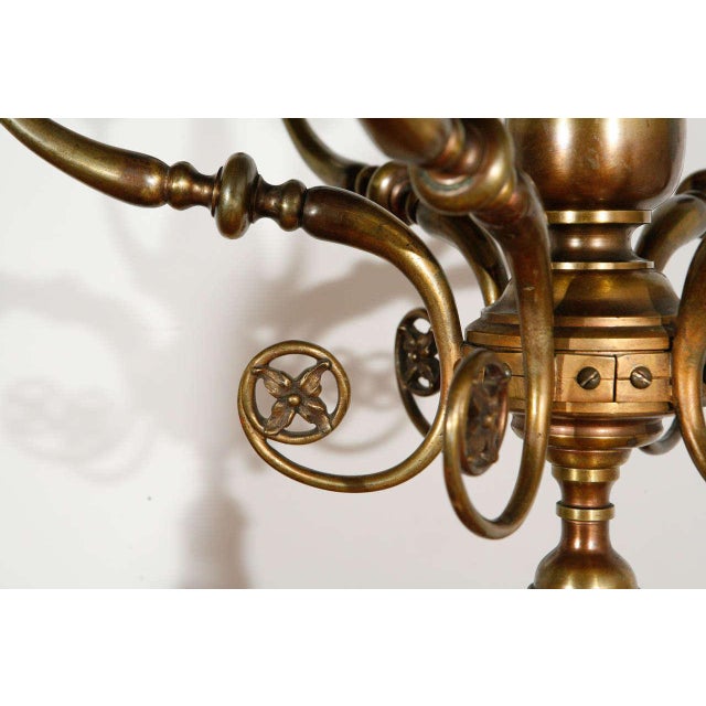 1930s Cast Brass Chandelier Fixture With Cherub For Sale - Image 4 of 10