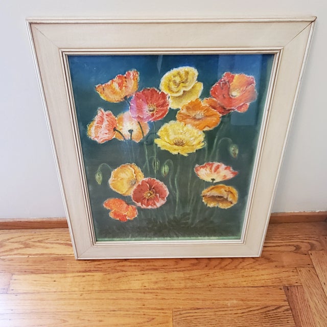 1960s 1960s Poppies Pastel Drawing, Framed For Sale - Image 5 of 5