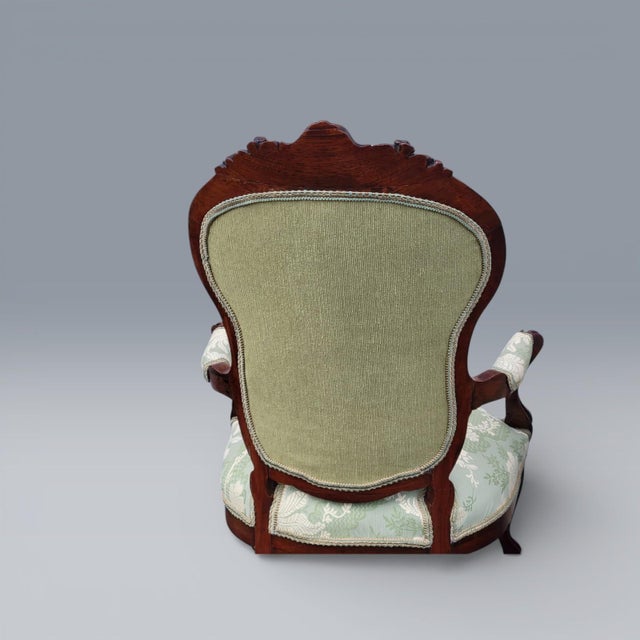 19th Century American Carved Rosewood Living Room Arm Chairs Newly Upholstered For Sale - Image 9 of 18