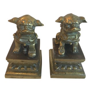 Vintage Brass Foo Dog Book Ends - a Pair For Sale