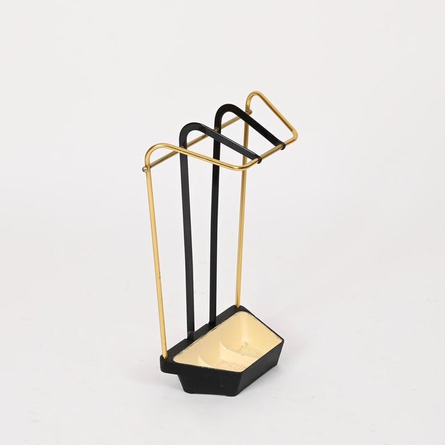 Metal Vintage Brass and Enameled Metal Umbrella Stand by Gio Ponti, Italy, 1950s For Sale - Image 7 of 12