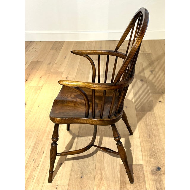 English Late 20th Century Fine English Reproduction Oak Windsor Stickback Arm Chair For Sale - Image 3 of 5