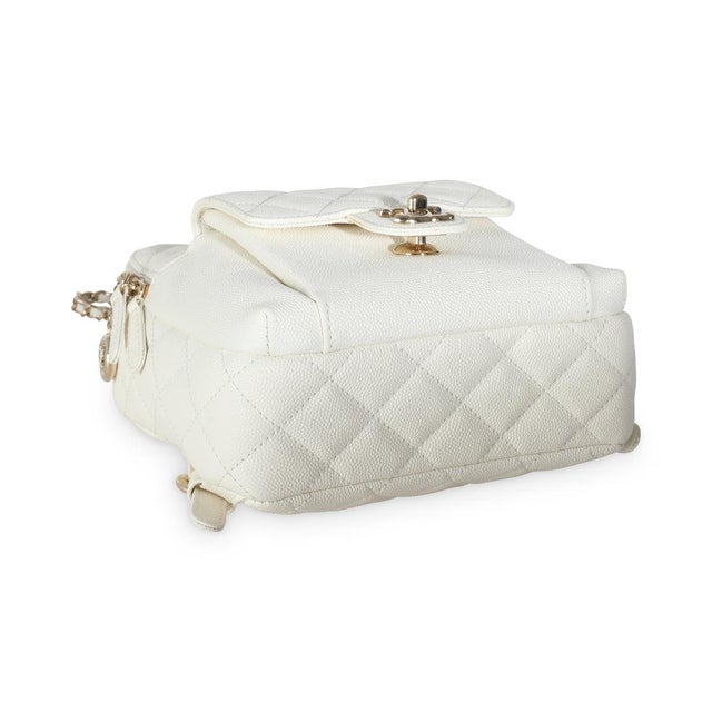 White Quilted Caviar Small CC Day Backpack Handbag For Sale In New York - Image 6 of 9