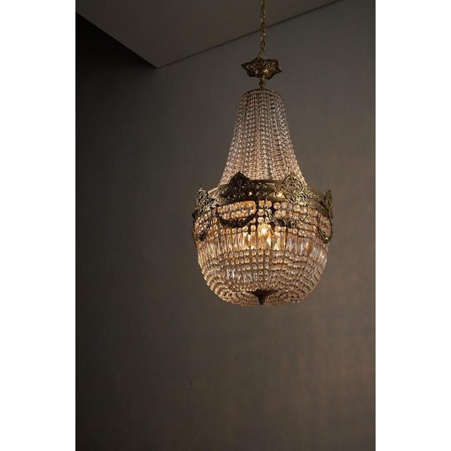 Monumental Sac à Perles Crystal Chandelier with Neoclassical Brass Frieze, 1950s For Sale - Image 9 of 11
