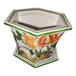 Vintage Floral Hexagon Planter With Saucer For Sale