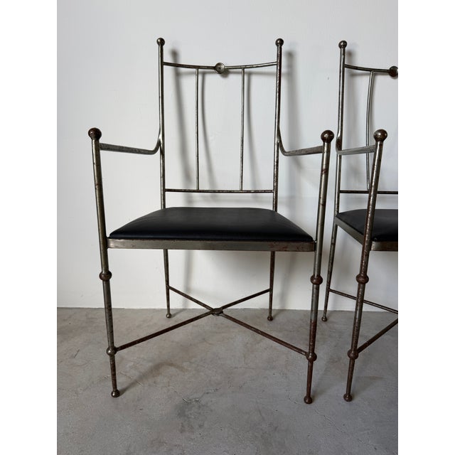 Black Vintage Alberto Orlandi Giacometti-Style Metal Armchairs With Black Leather Seats – Pair For Sale - Image 8 of 17