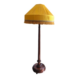 1970s Oversized Floor Lamp With Yellow Custom Vintage Silk Shade For Sale