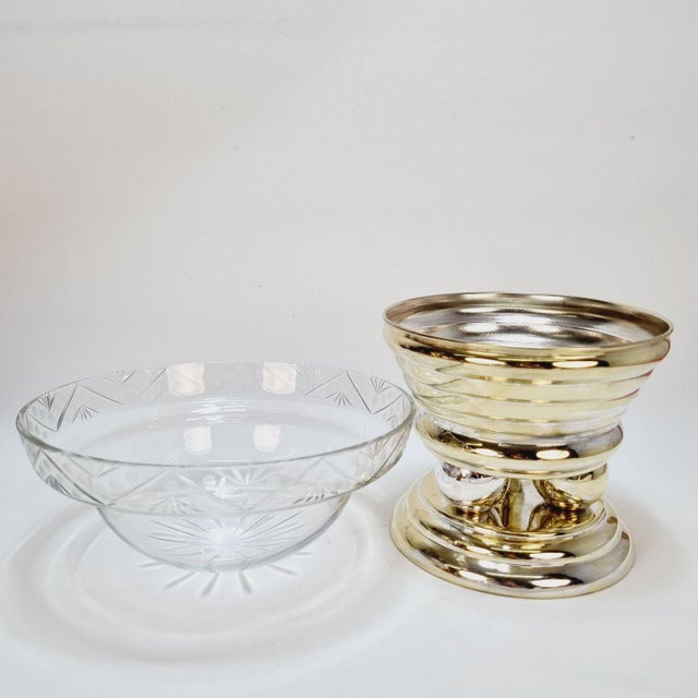 Large Art Deco Crystal Glass Centerpiece Bowl on Pedestal For Sale - Image 5 of 12