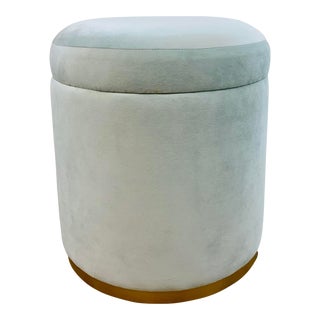 Modern Pale Blue Velvet Storage Ottoman For Sale