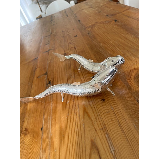 Asian Antique Late 20th Century Silver Articulated Fish Sculptures- a Pair For Sale - Image 3 of 6