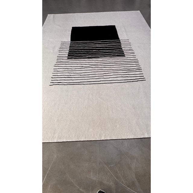 Modern Black & White Hand Made Wool Rug For Sale - Image 10 of 11