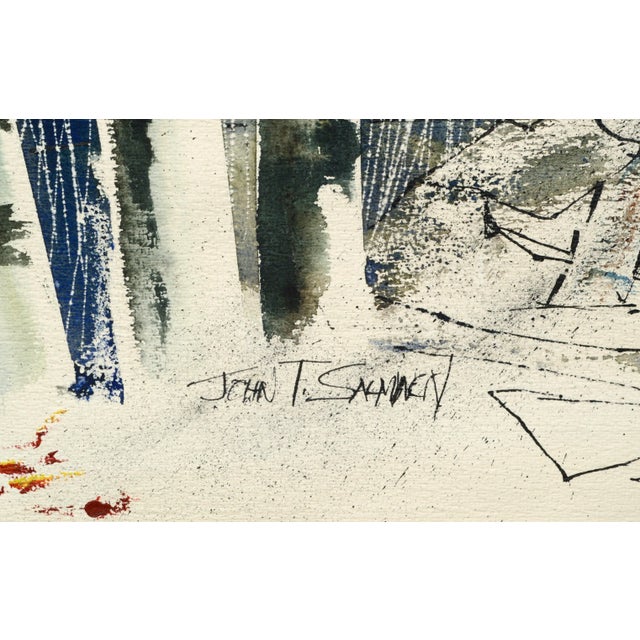 Paper "Birch Trees" Impressionist Watercolor Landscape by John Salminen Circa 1980s-1990s For Sale - Image 7 of 9