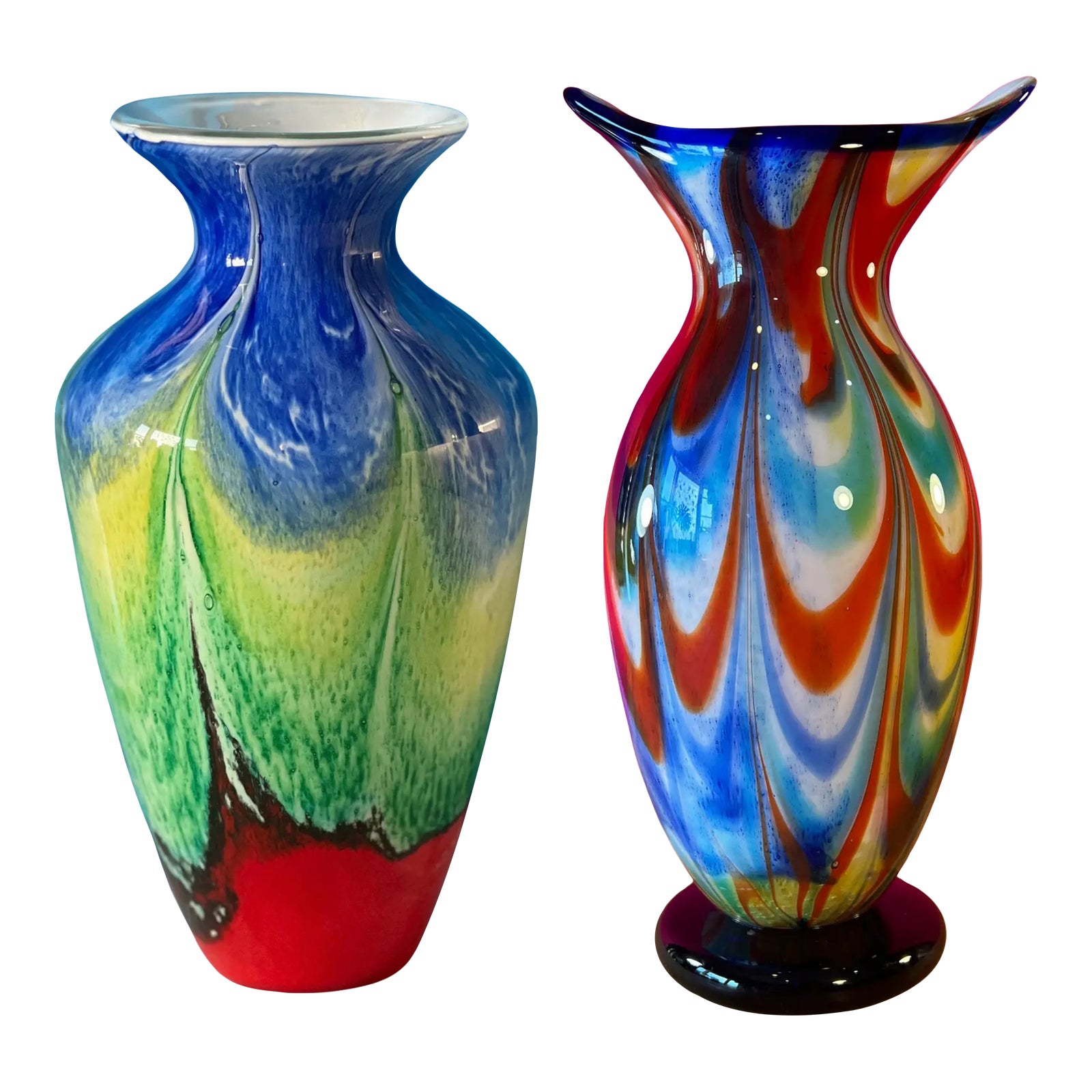 Art Glass Multicolor Vases-a Pair | Chairish
