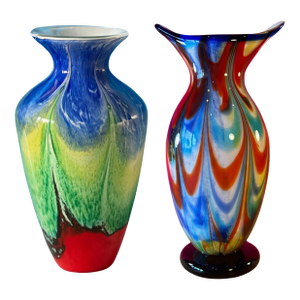 Art Glass Multicolor Vases-a Pair