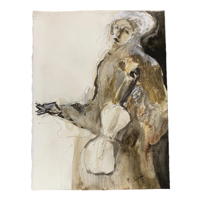 Contemporary Abstract Figurative Ink Wash Painting on Paper by Phil Saxon For Sale