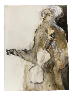 Contemporary Abstract Figurative Ink Wash Painting on Paper by Phil Saxon